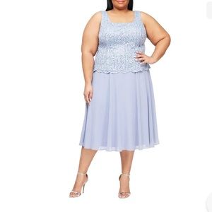Alex Evenings Dress Plus Size 16P Lavender Lace Top Chiffon Skirt A-Line